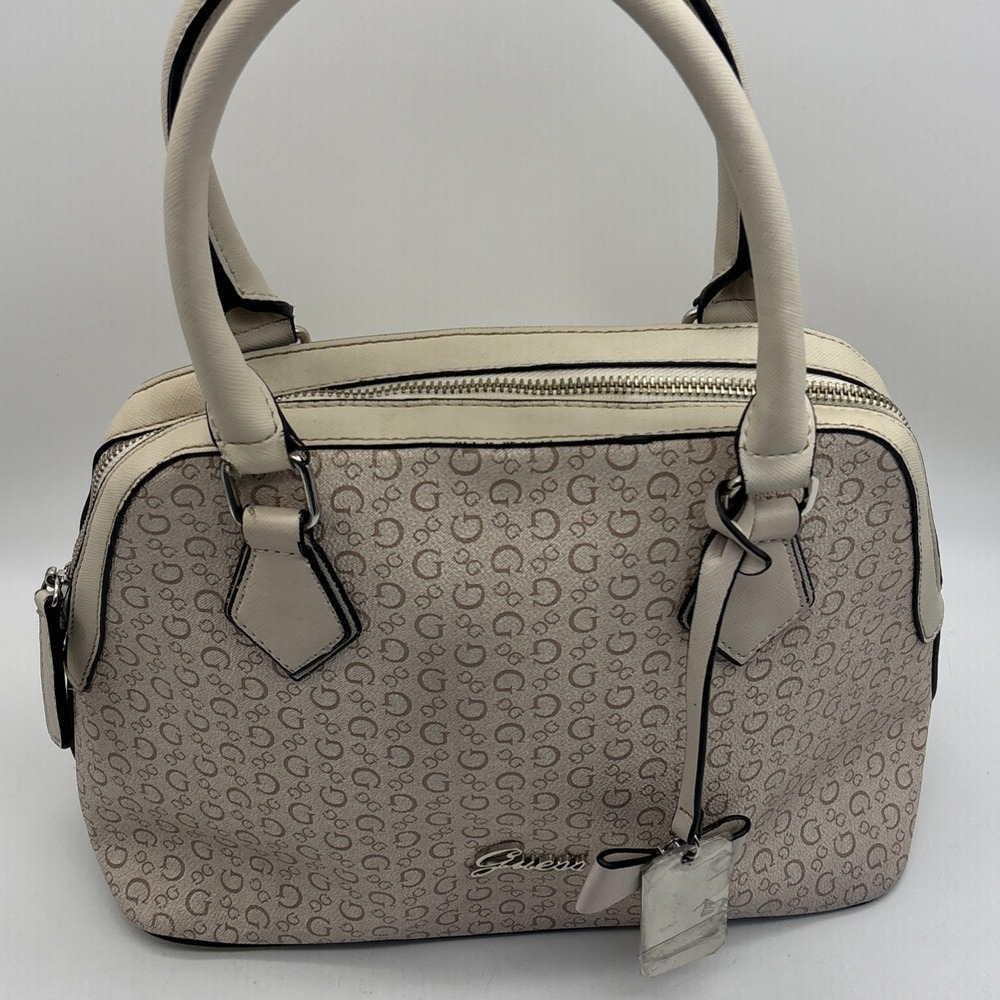 GUESS Logo Satchel Top Handle Bag Zip Closure Detachable Strap - Picture 3 of 16